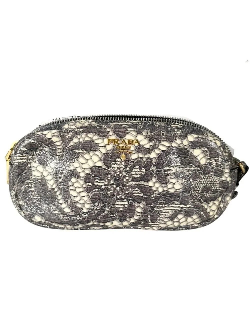 Prada Pouch Nylon Gray Botanical Pattern